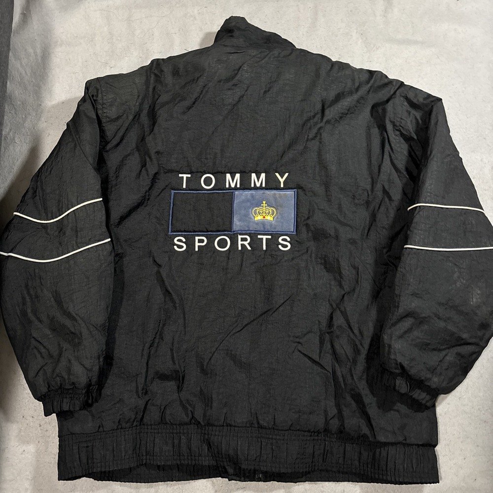 Vintage 90s Tommy Sports Hilfiger Puffer Down Spellout Flag Patch Jacket Men XL‎